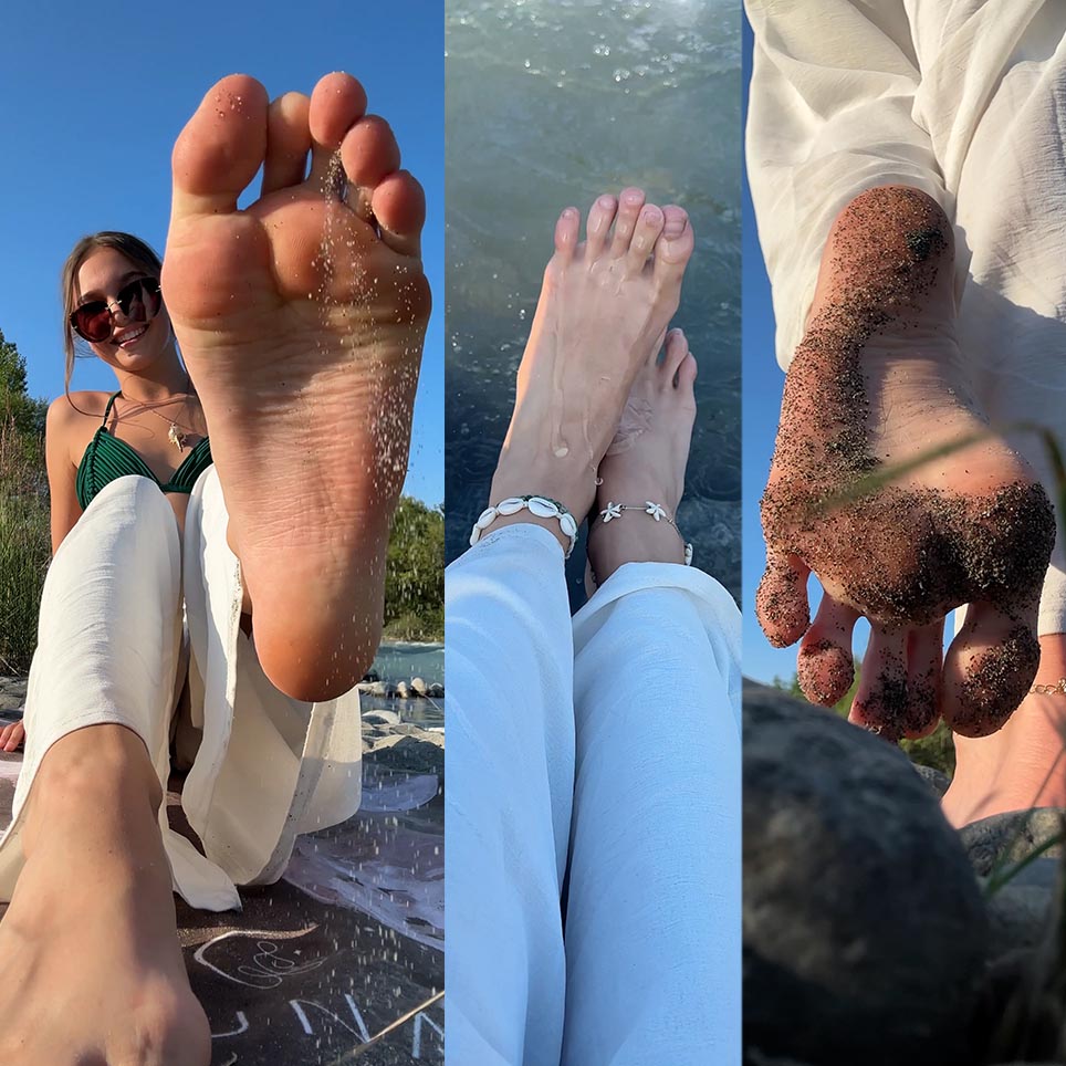 Feet and a mountain river